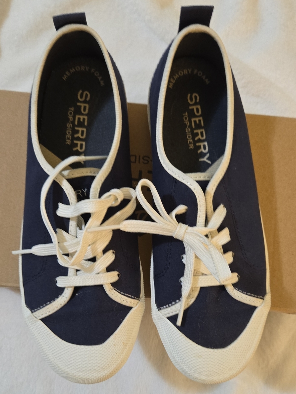 Sperry Navy and White Canvas Lace-Up Flats